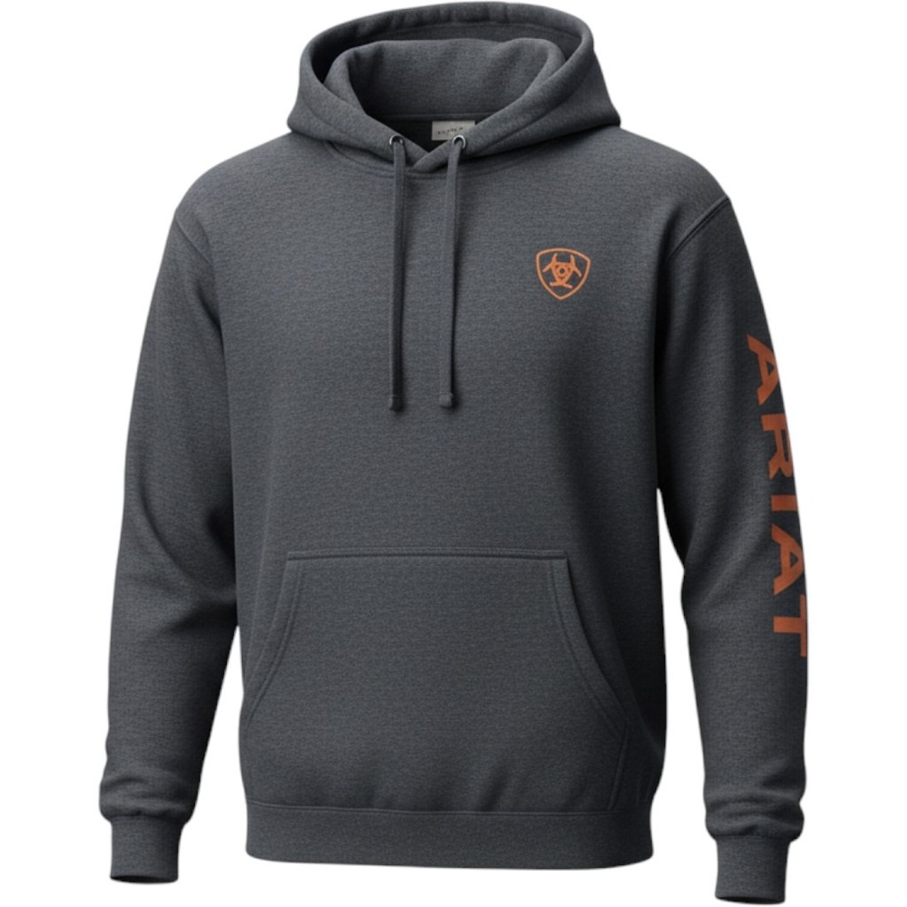 Ariat Hoodie Large Grey Logo Hood 10046166 Graphic Sleeve Western Workwear